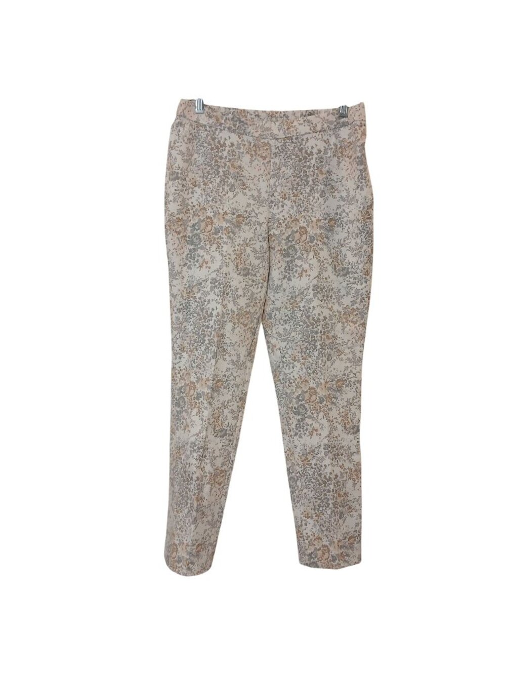 Isaac Mizrahi Live Womens 8P Floral Print Pull-On Ankle Pants Beige & Gray